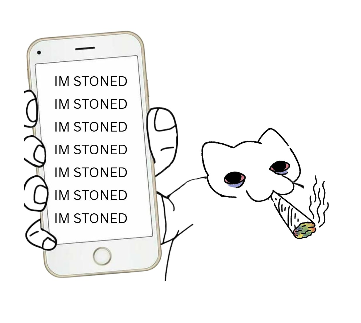 Stoned Cat with Phone